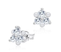 Triangle Pearl Shaped with CZ  Silver Stud Earring STS-3233